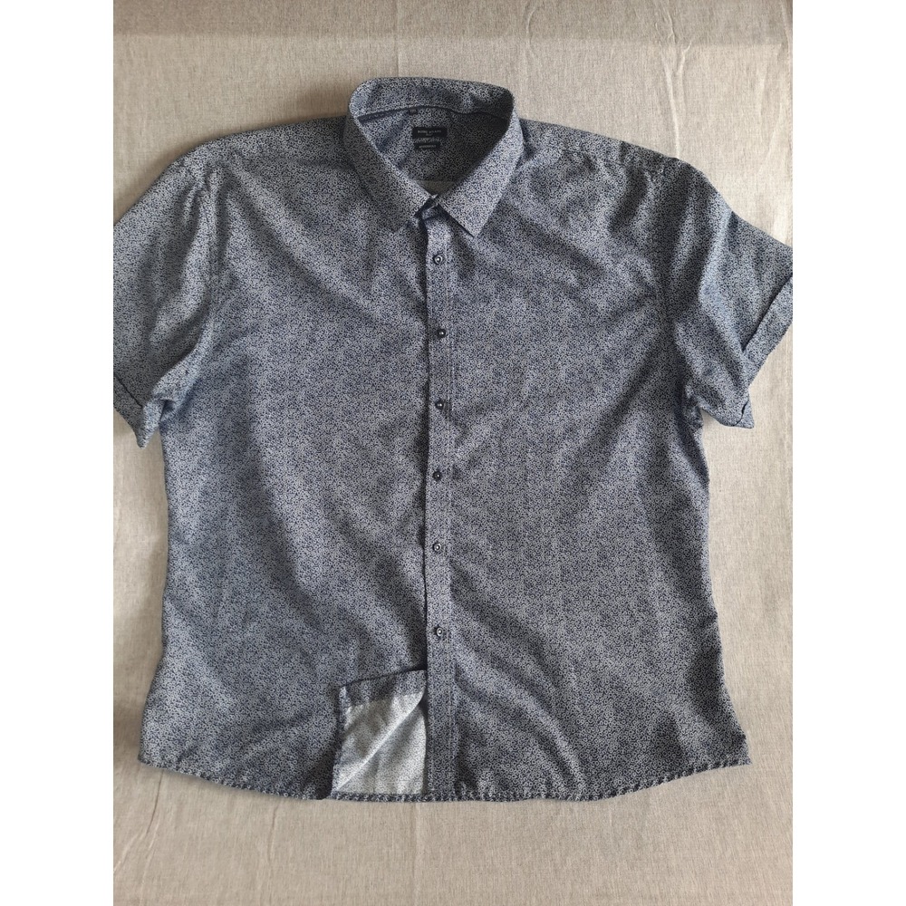 Rosso Milano Modern Fit Men 3XL Polo Navy Blue All Over Print Short Sleeve Italy